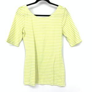 Banana Republic Striped Bateau T-Shirt Top Womens M Neon Lime Green White Knit